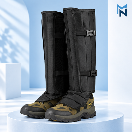 Black adjustable outdoor calf gaiters studio photo