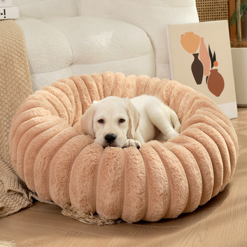 Ribbed Plush Round Pet Bed