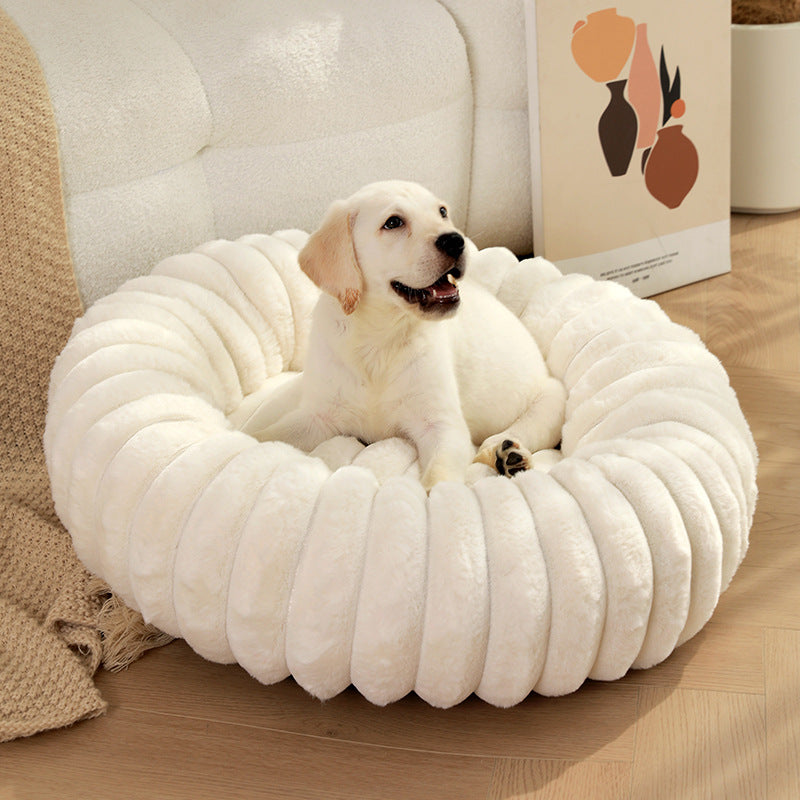 Ribbed Plush Round Pet Bed