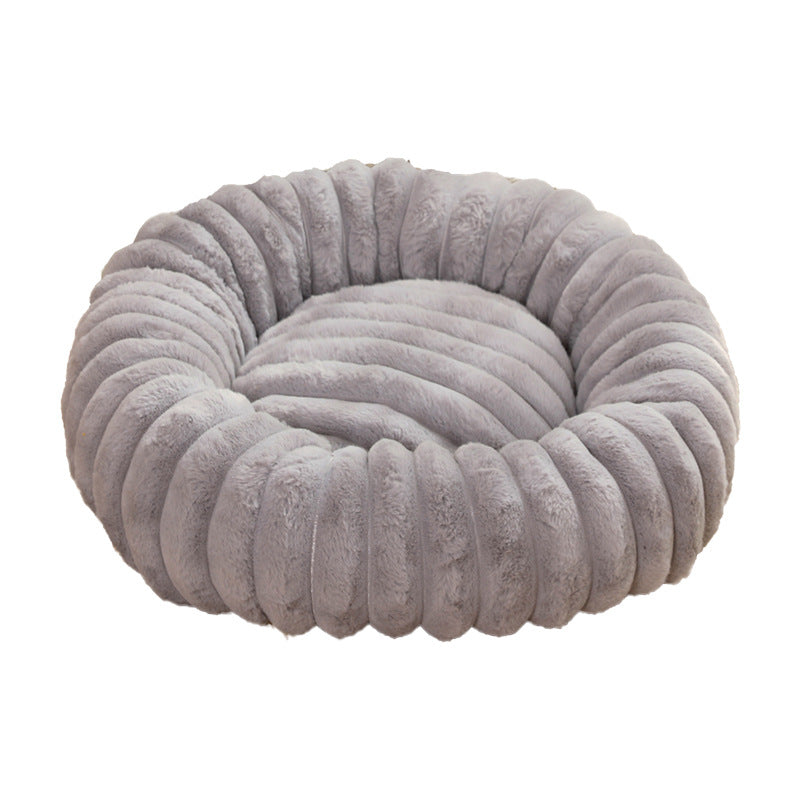Ribbed Plush Round Pet Bed