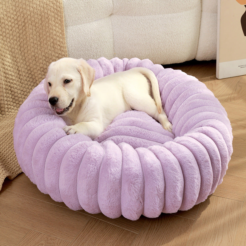 Ribbed Plush Round Pet Bed