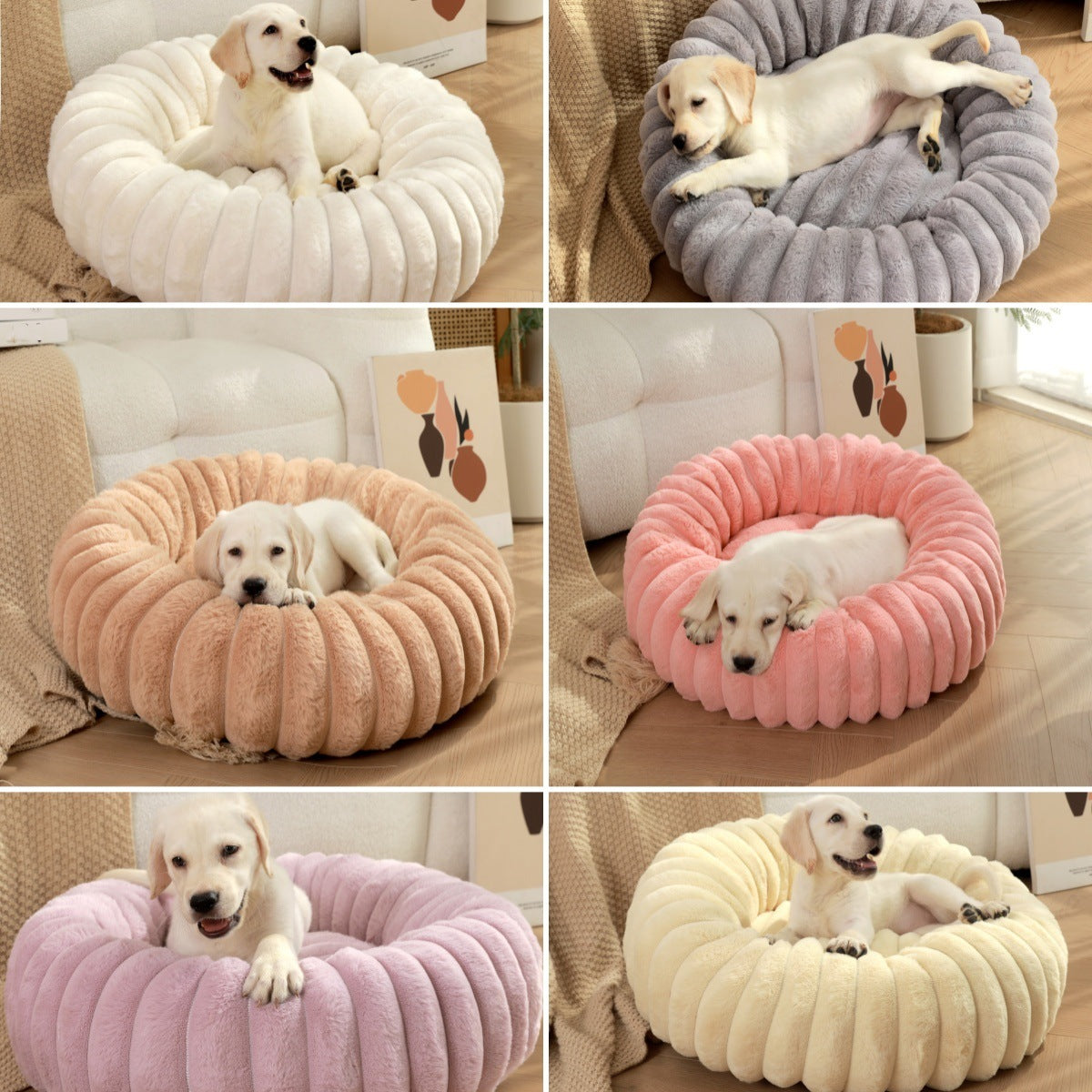 Ribbed Plush Round Pet Bed