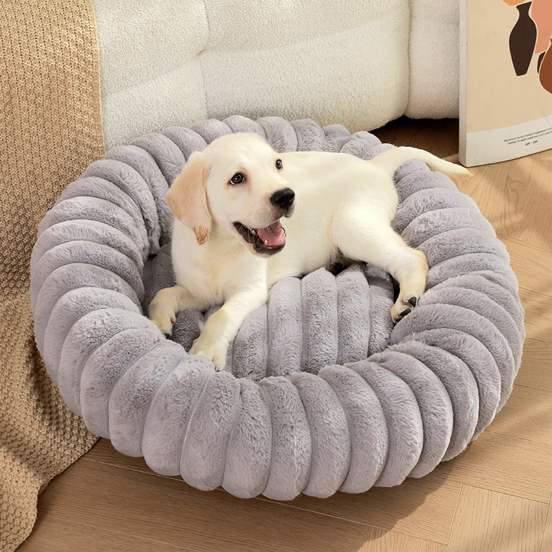 Ribbed Plush Round Pet Bed