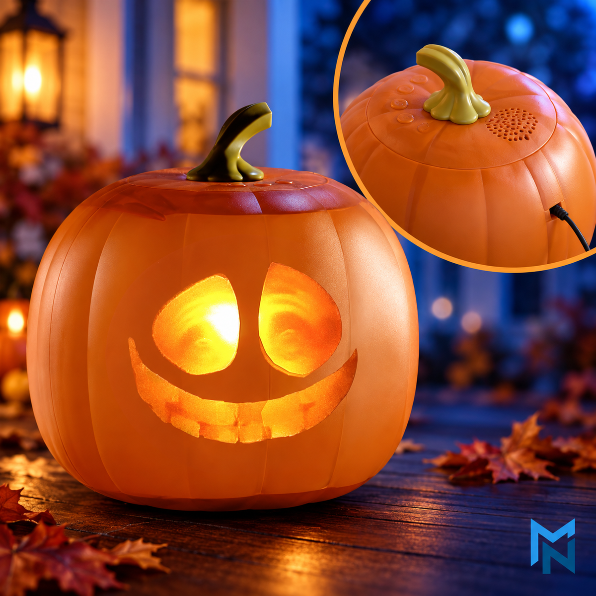 Animated talking pumpkin lantern, detail view
