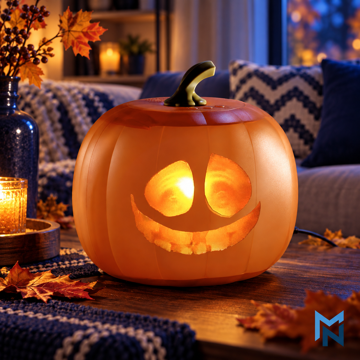 Animated talking pumpkin lantern, lifestyle shot