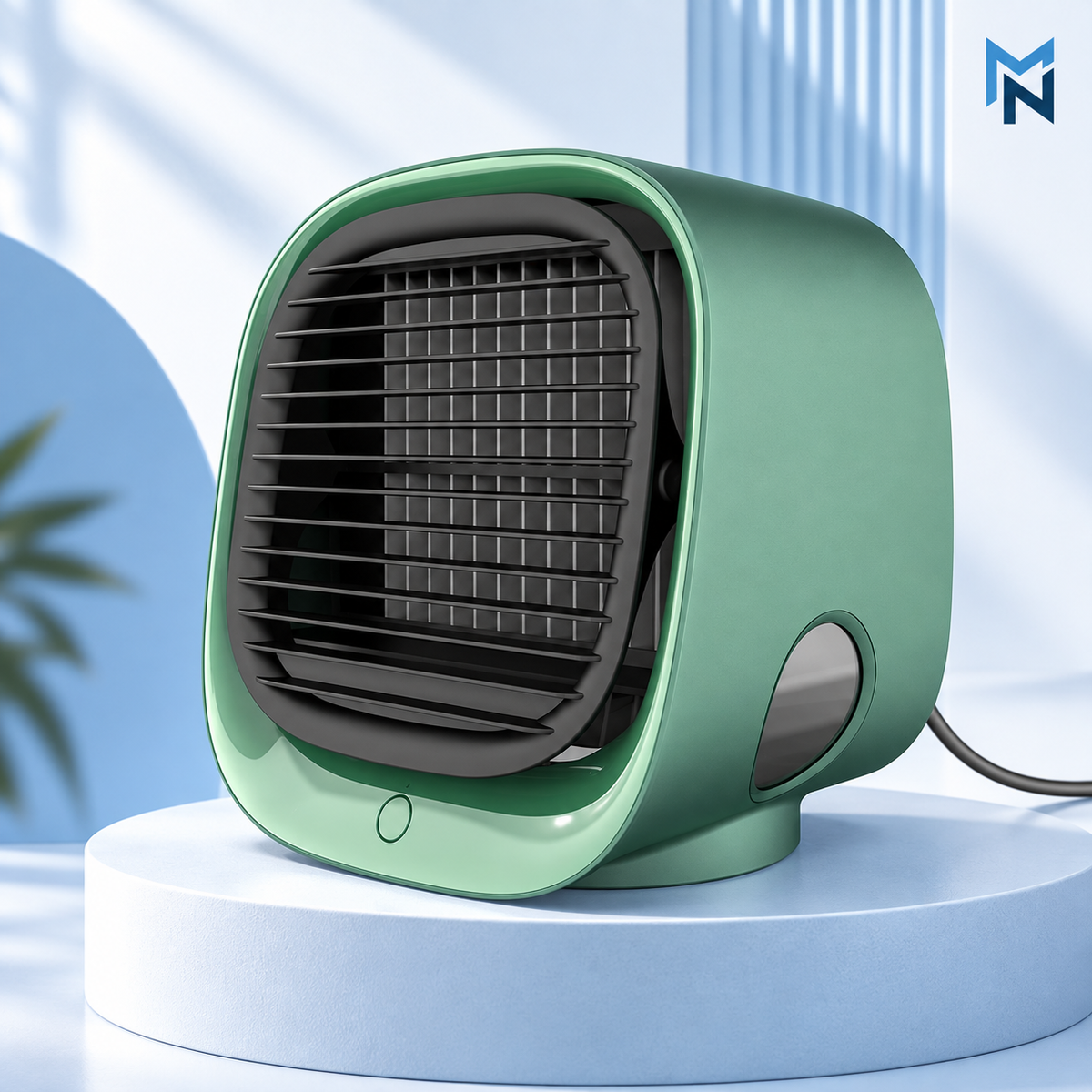 Green USB water-cooling desktop fan studio photo