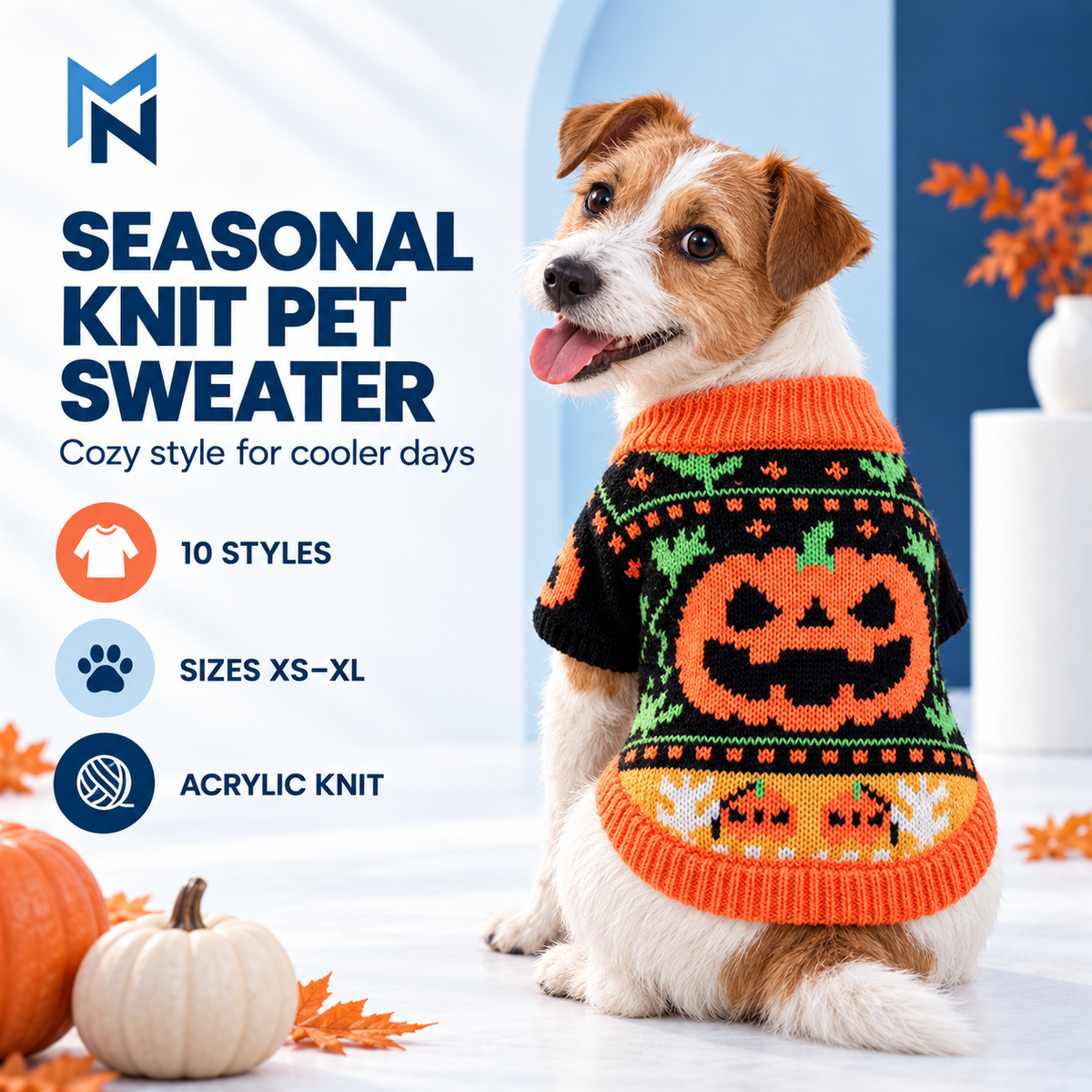 Pumpkin Halloween knit pet sweater feature photo