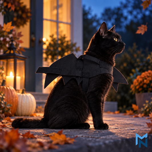 Bat Wing Pet Costume shown in a Halloween lifestyle scene