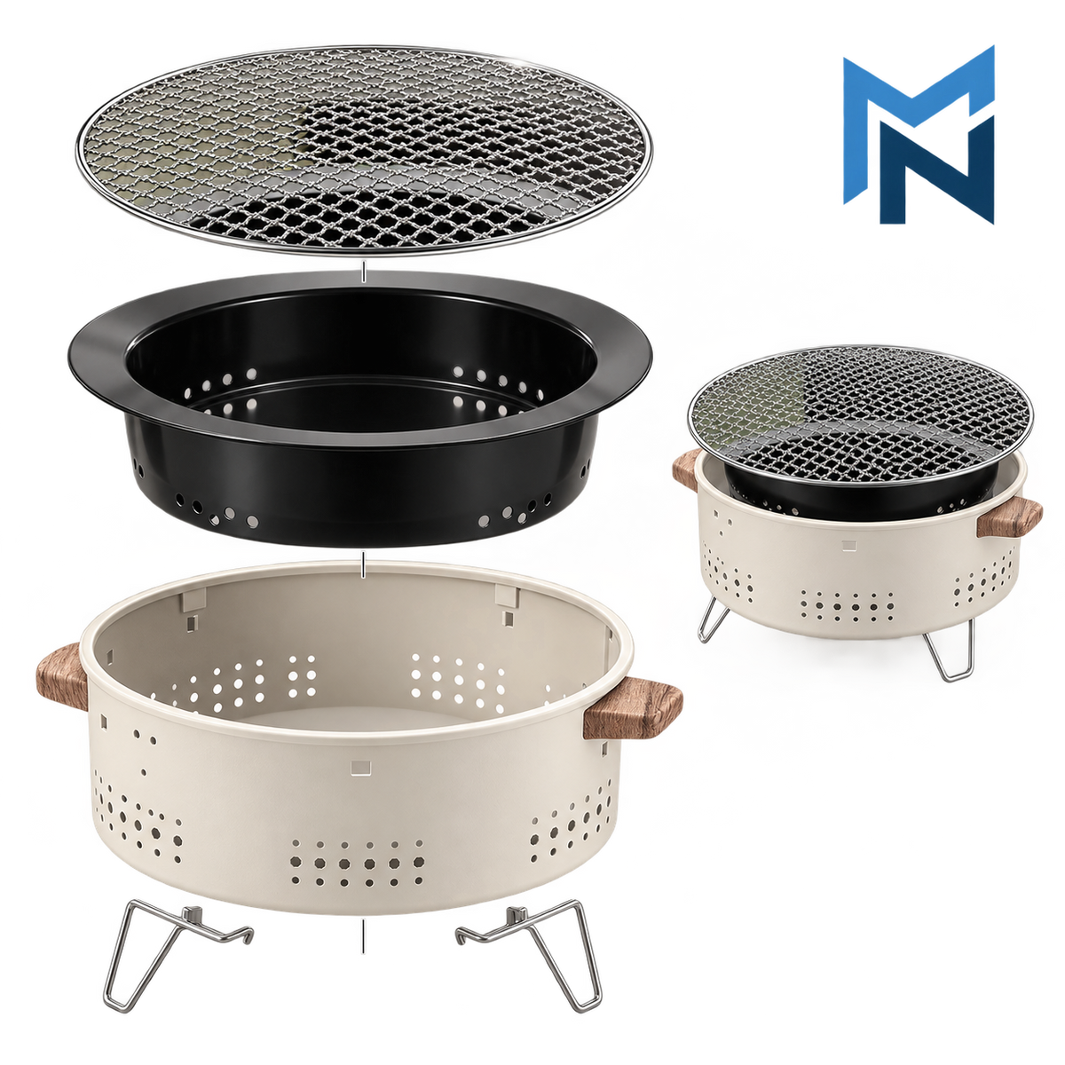 Portable outdoor charcoal grill, detail view
