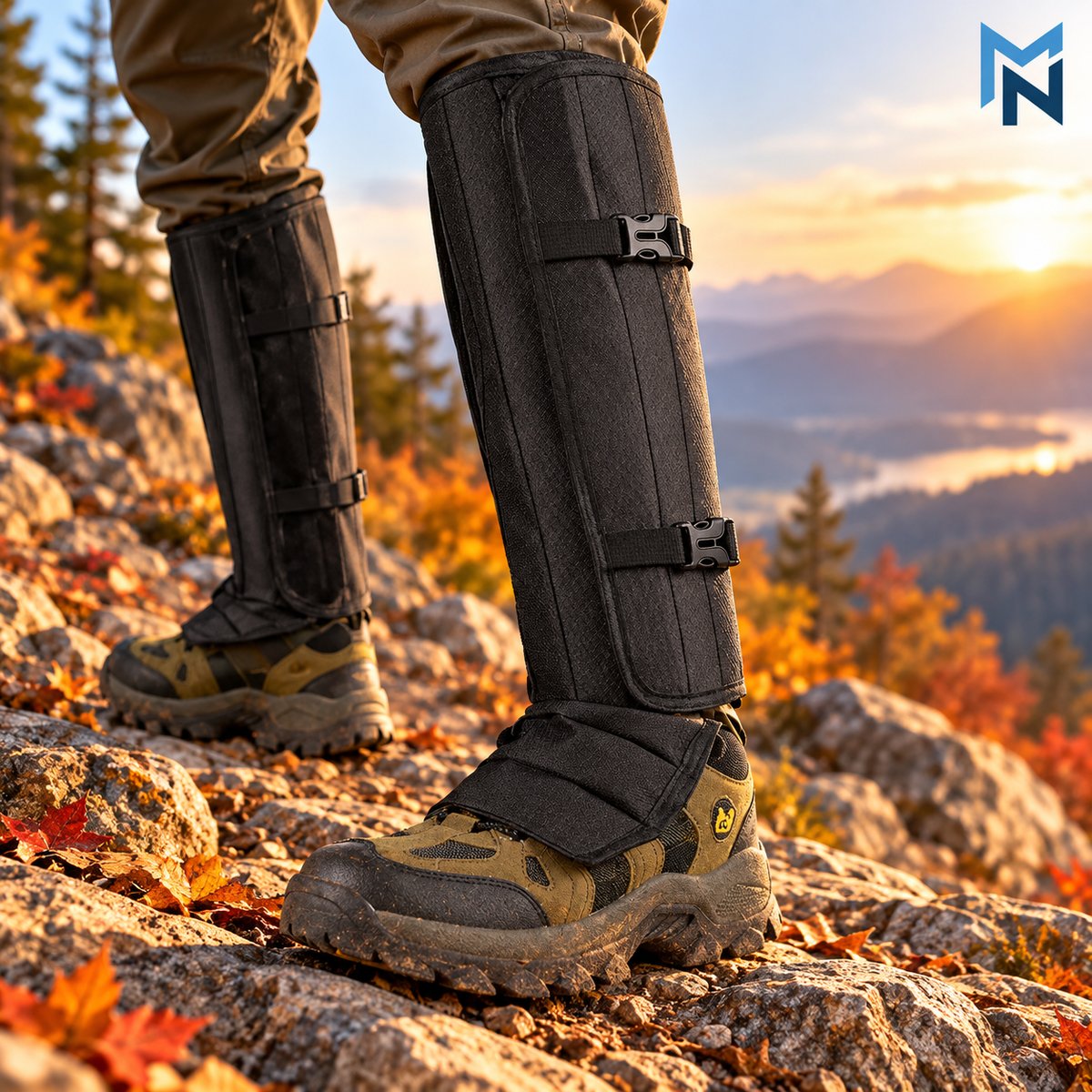 Black adjustable outdoor calf gaiters lifestyle photo