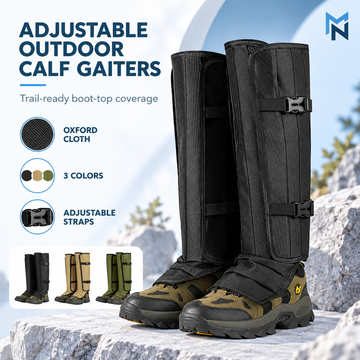 Adjustable outdoor calf gaiter feature highlights