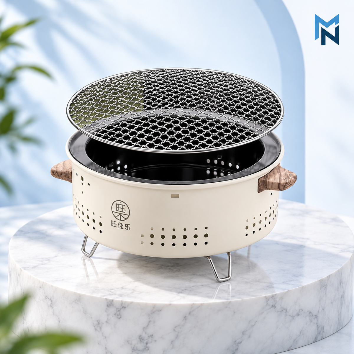 Portable outdoor charcoal grill, studio shot