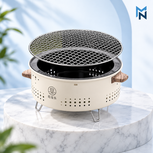 Portable outdoor charcoal grill, studio shot
