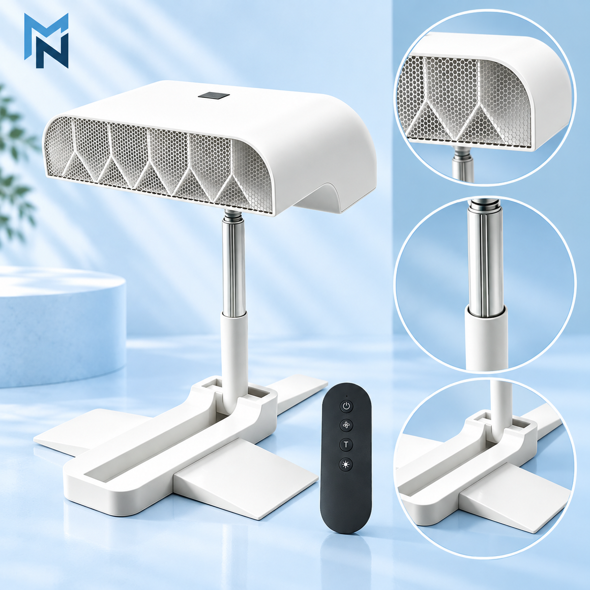 Rechargeable bed air circulation fan detail view