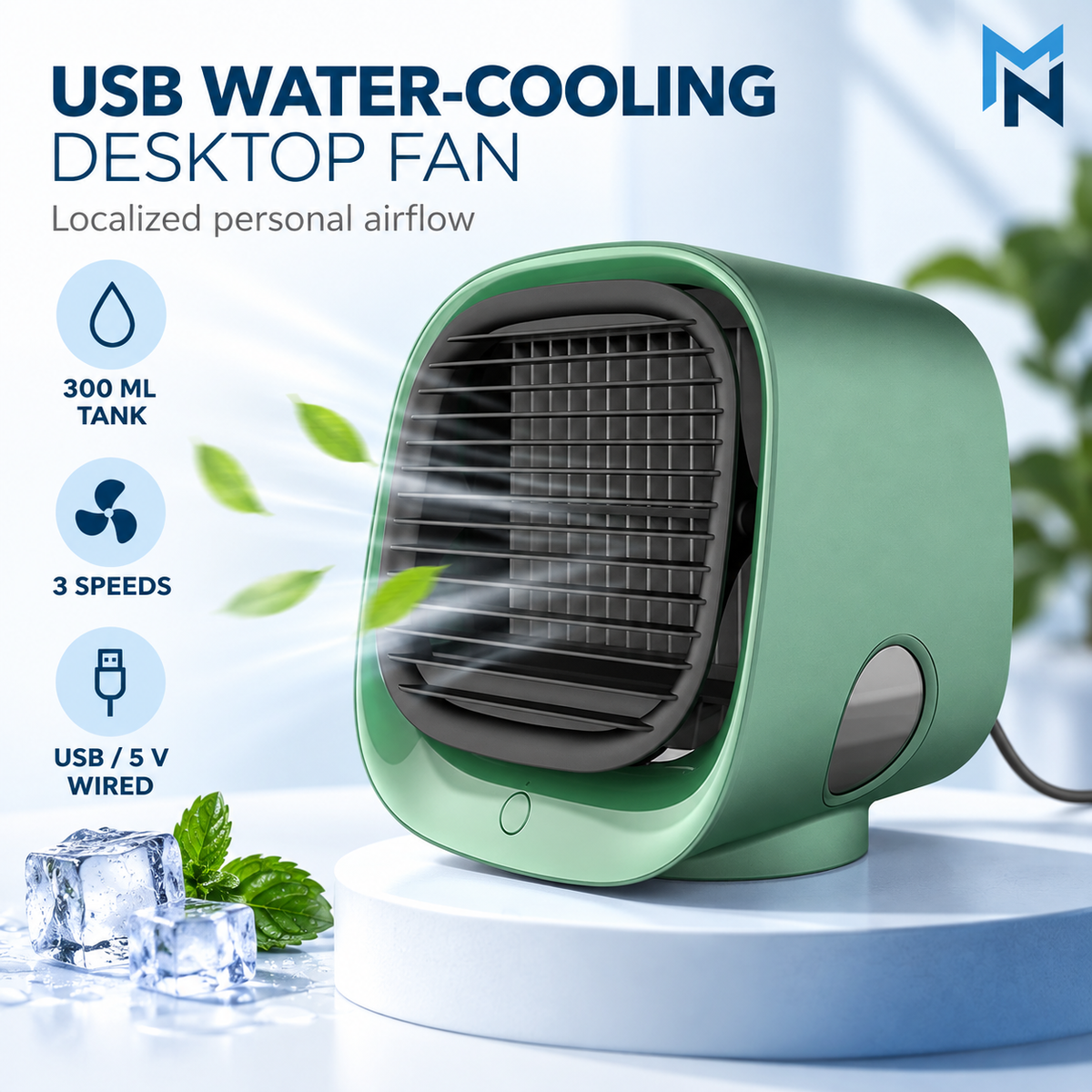 Green desktop fan feature highlights