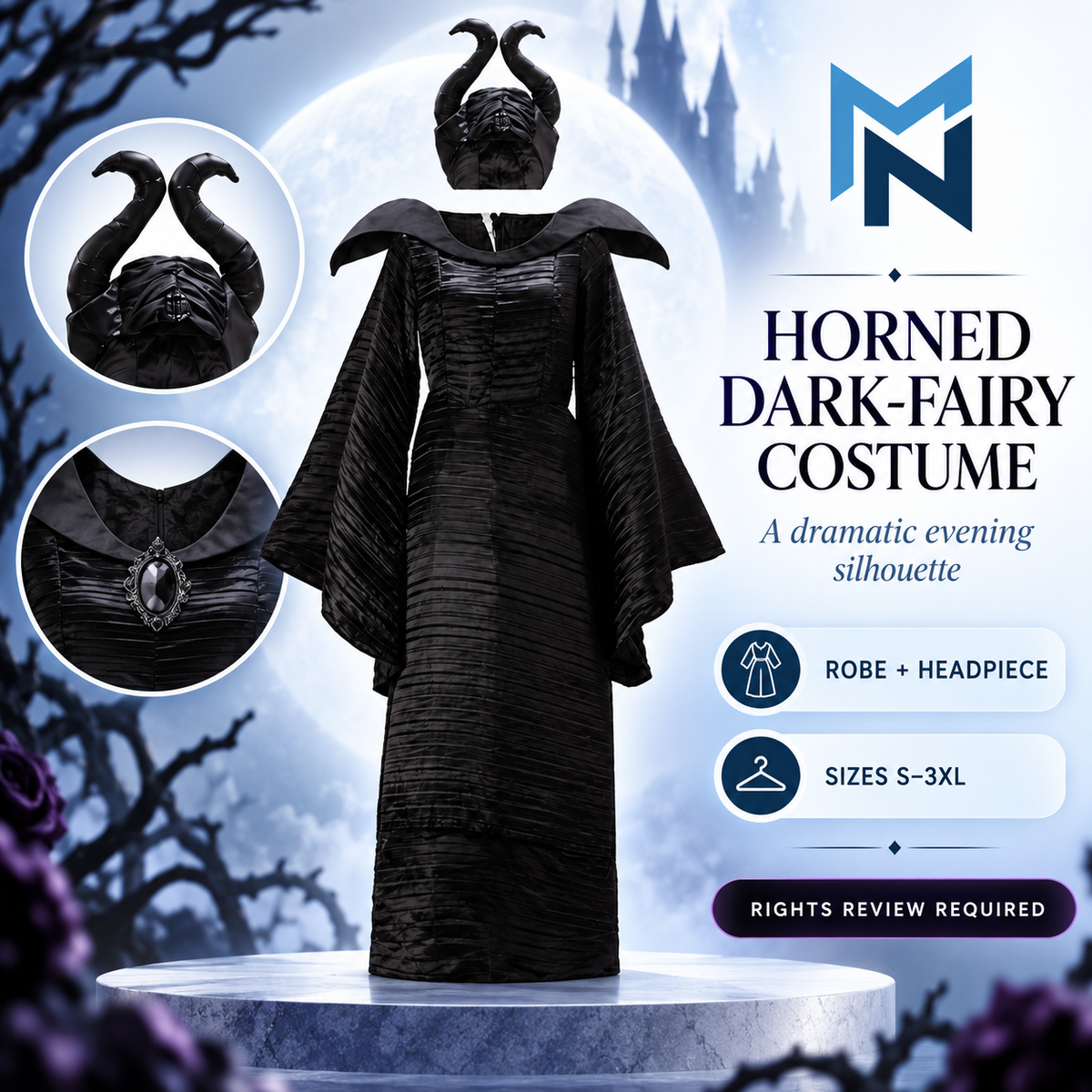 Maleficent adult costume, feature view
