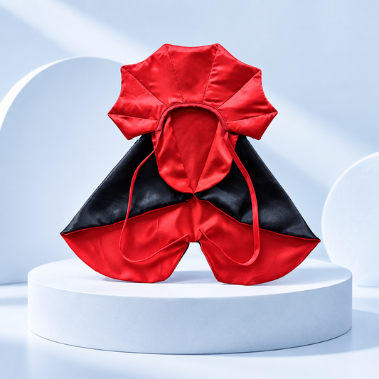 Studio shot of the Red Vampire Pet Cape