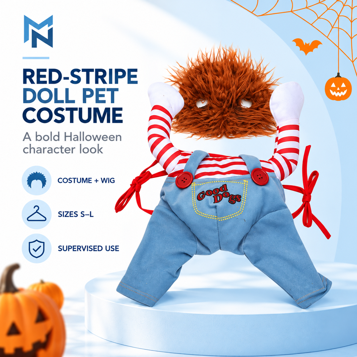 Red-stripe doll pet costume, feature view