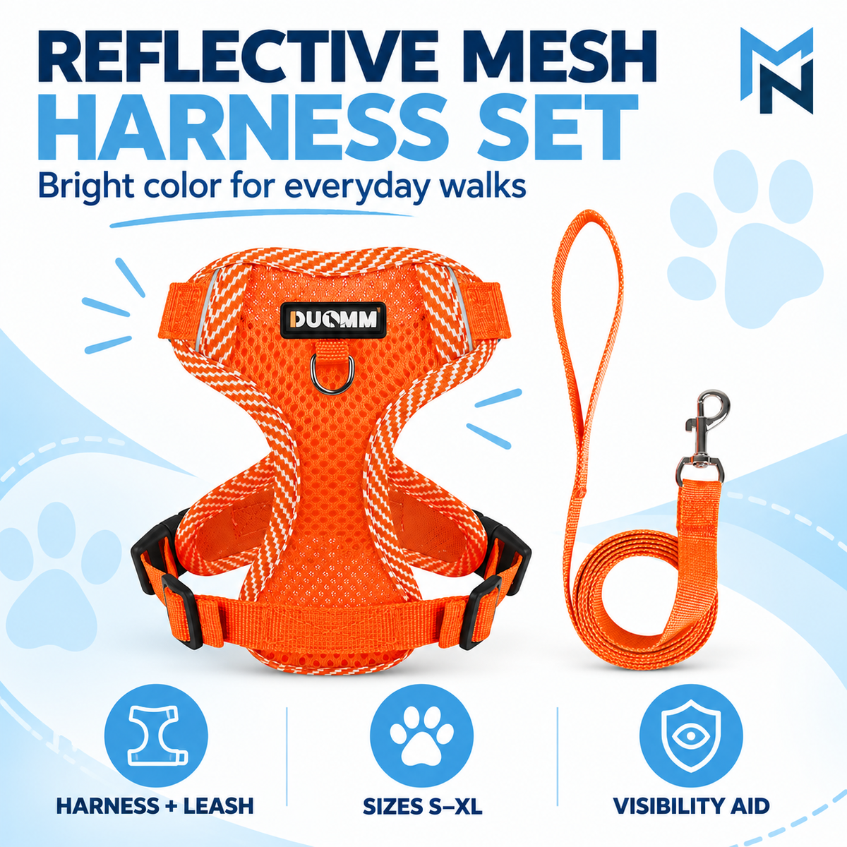 Reflective Mesh Pet Harness Set - orange feature photo