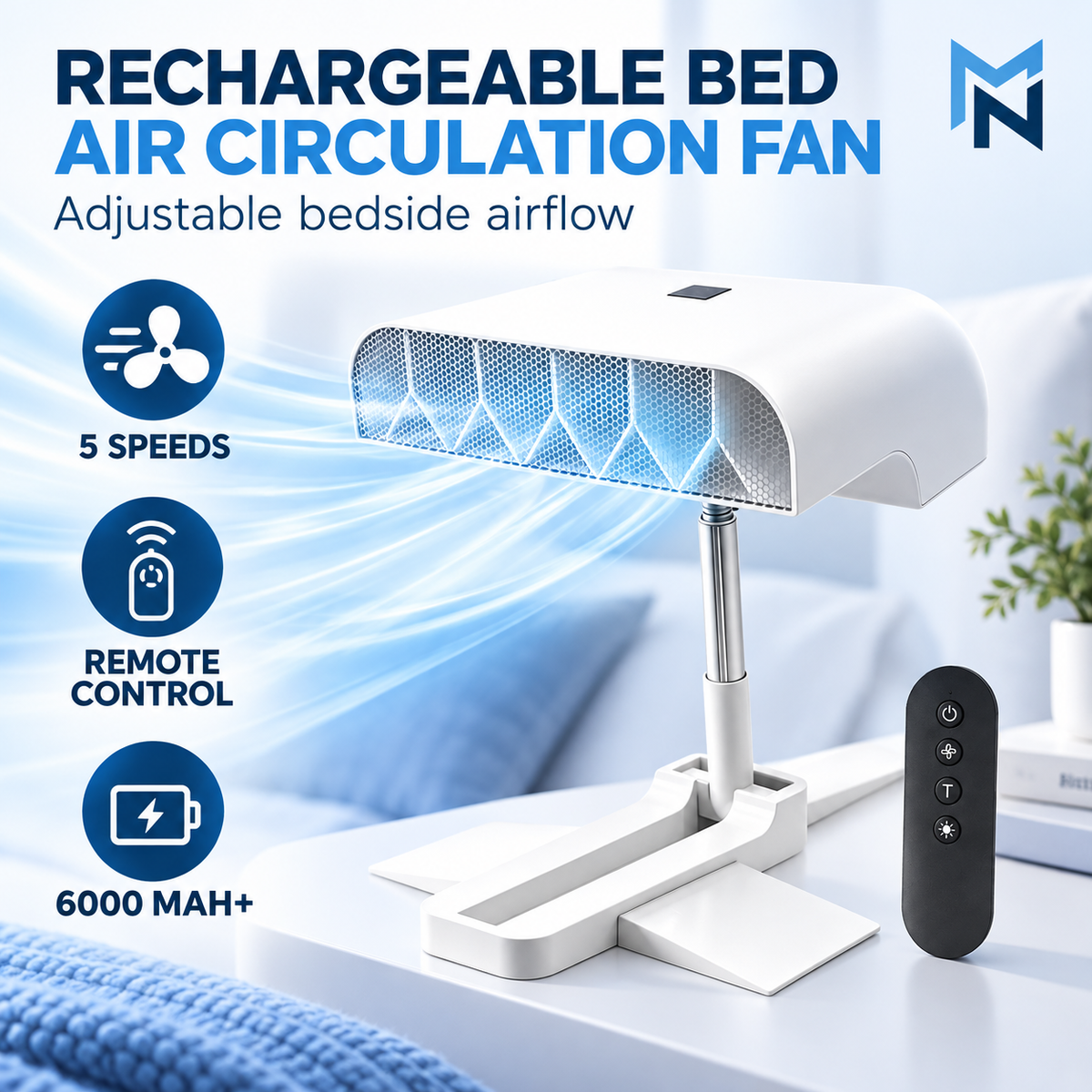 Rechargeable bed air circulation fan feature highlights