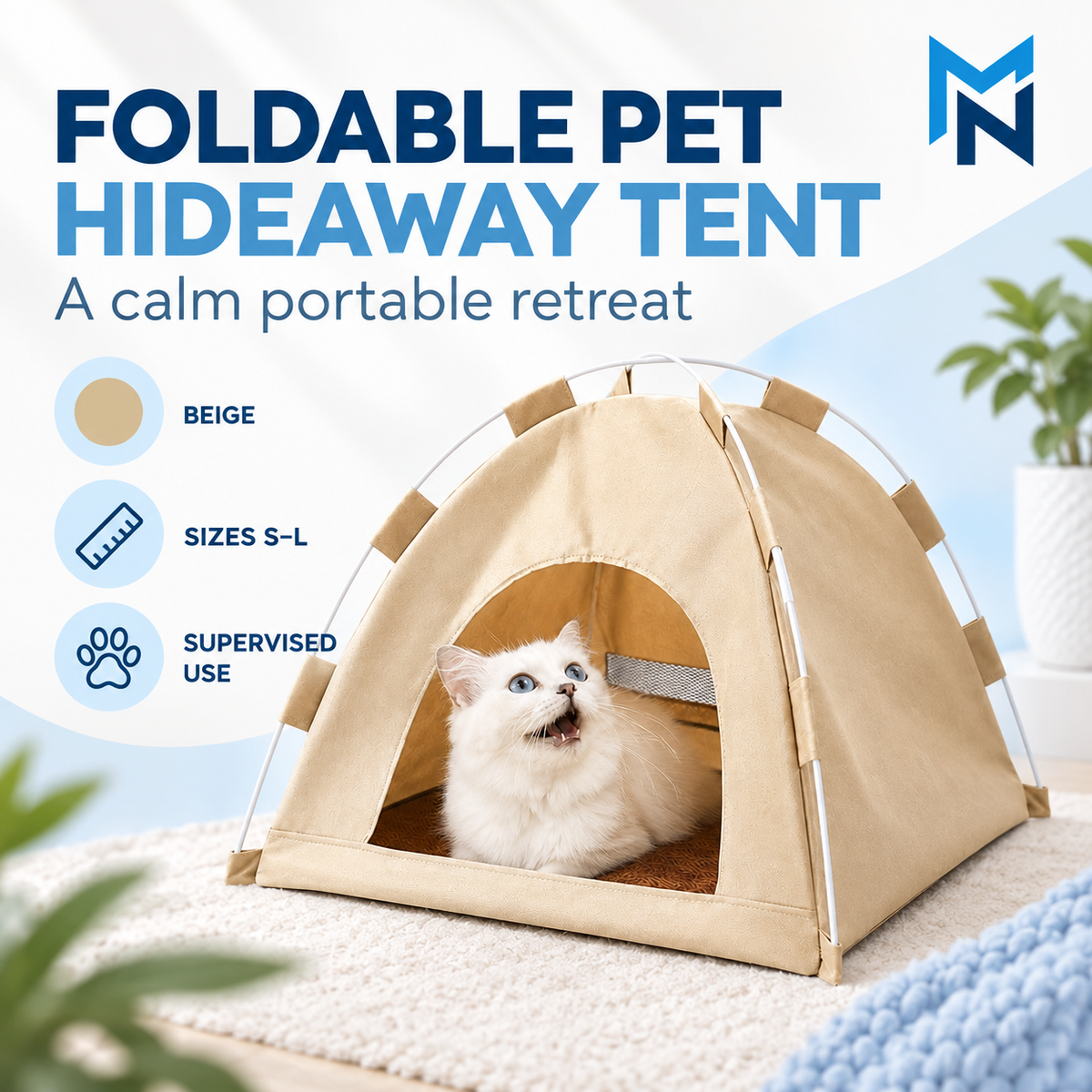 Foldable beige pet hideaway tent feature image
