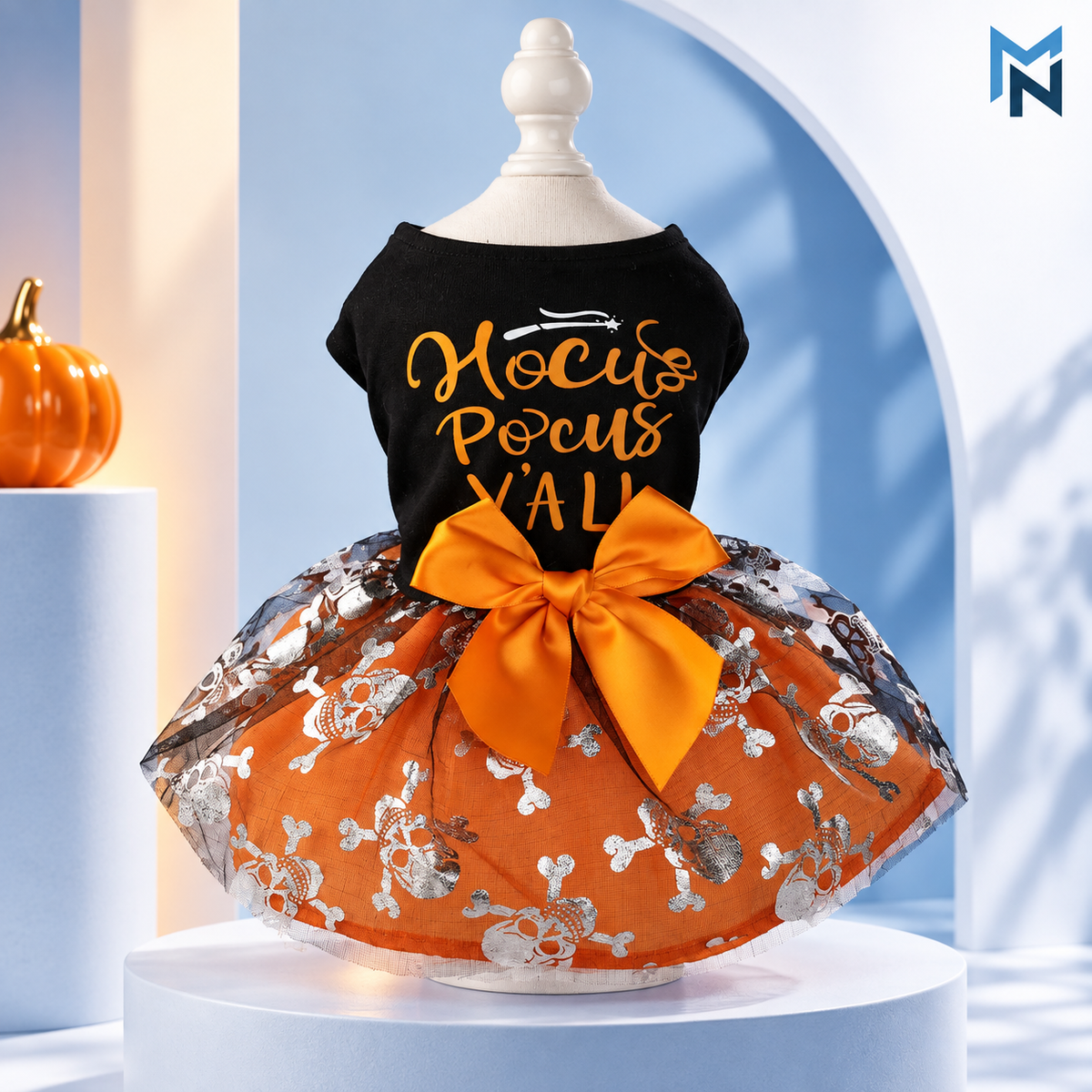 Skeleton Mesh Halloween Pet Dress - studio photo