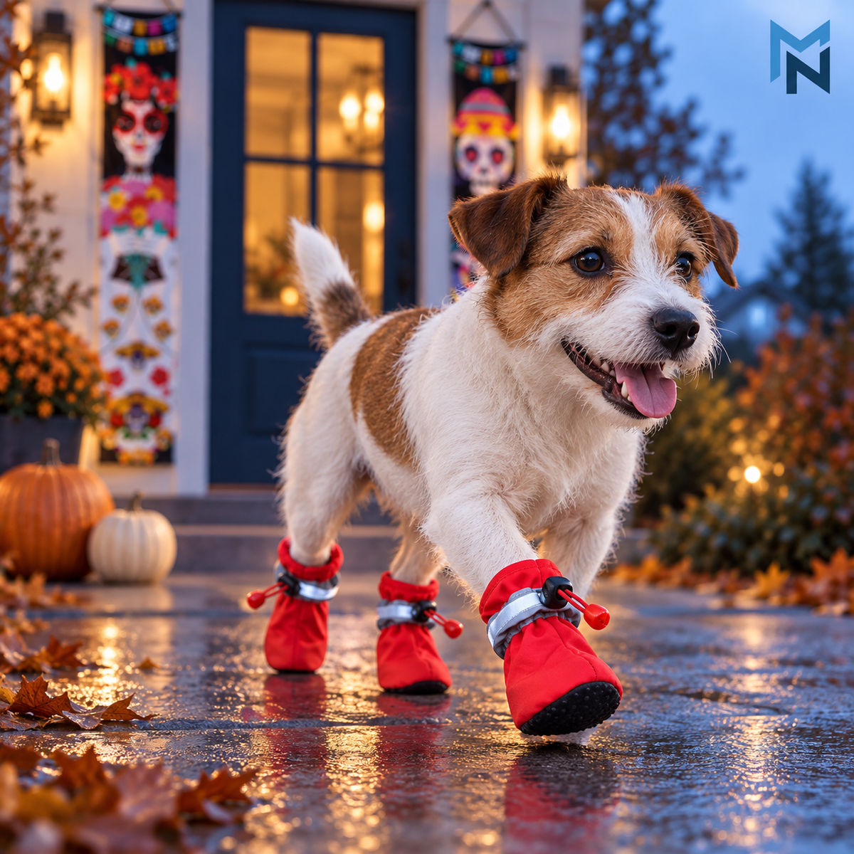 Reflective drawstring dog boots lifestyle image