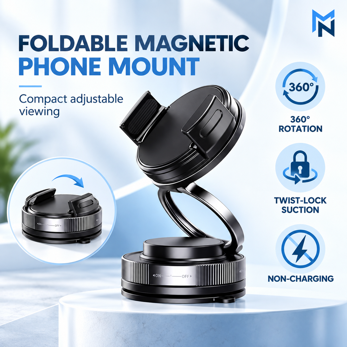 Obsidian Black magnetic phone mount folding detail