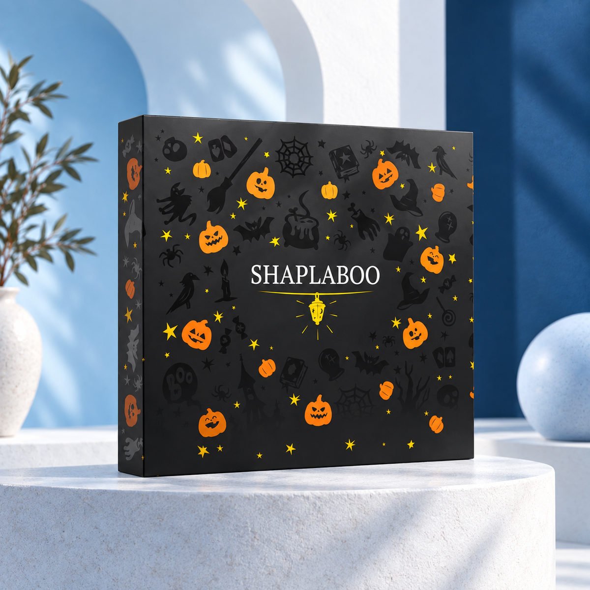 Illustrated Halloween gift box, studio product shot