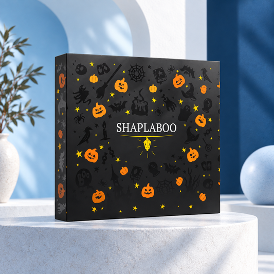 Illustrated Halloween gift box, studio product shot