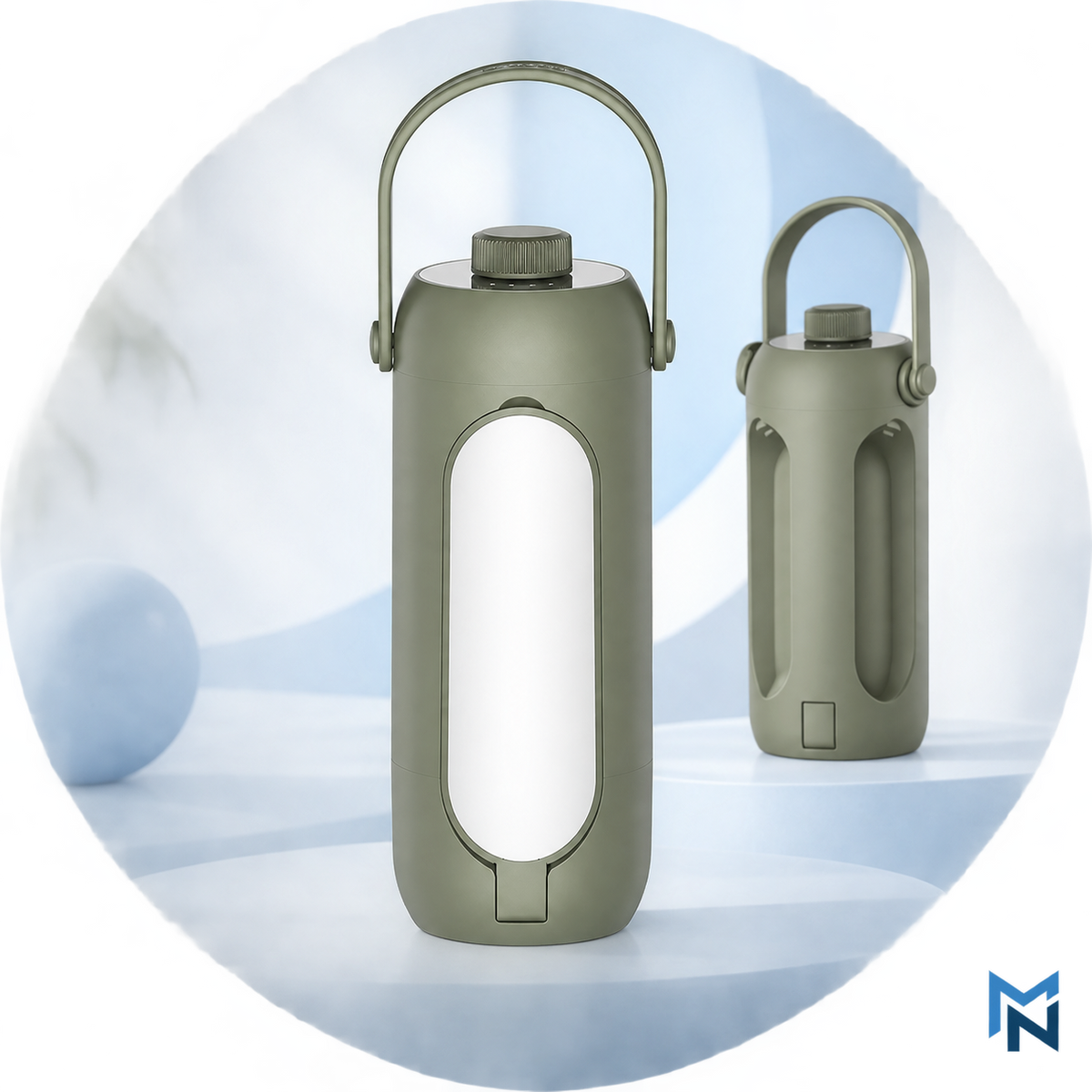 Avocado Green rechargeable folding camping lantern studio photo