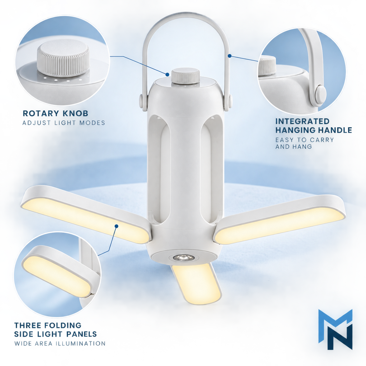 Camping lantern rotary knob and folding light panels detail