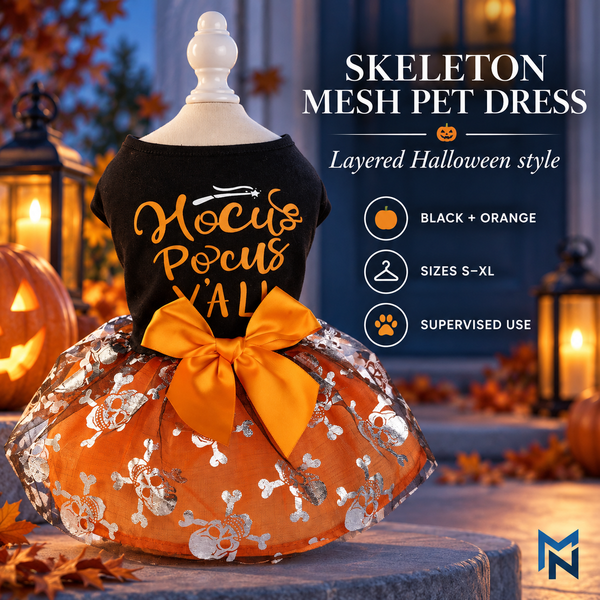 Skeleton Mesh Halloween Pet Dress - feature photo