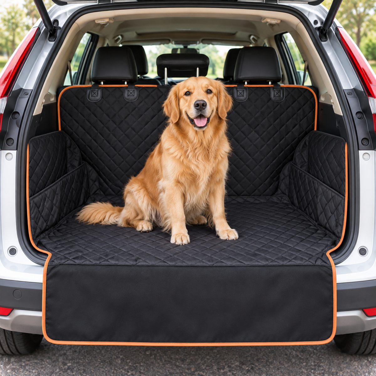Quilted car trunk pet liner lifestyle photo
