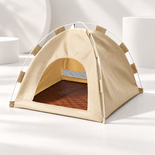 Foldable beige pet hideaway tent studio image